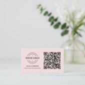 QR Code Business Logo Professional Blush Roze afbe Visitekaartje (Staand voorkant)