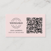 QR Code Business Logo Professional Blush Roze afbe Visitekaartje (Voorkant)