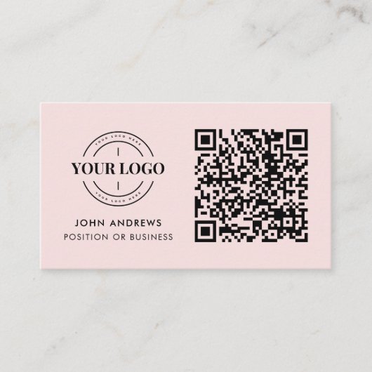 QR Code Business Logo Professional Blush Roze afbe Visitekaartje (Voorkant)