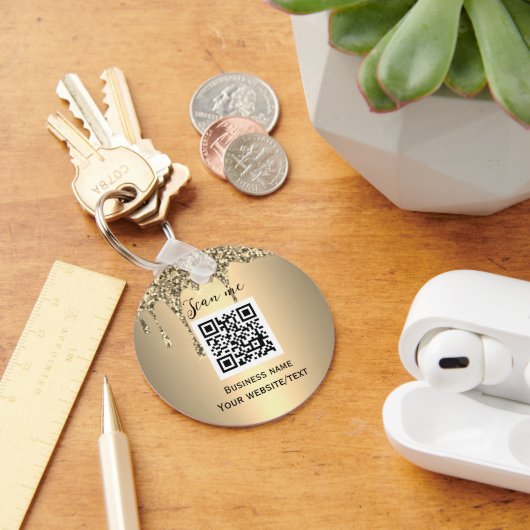 QR Code Business Logo Professional Gold Sleutelhanger (Bureau)