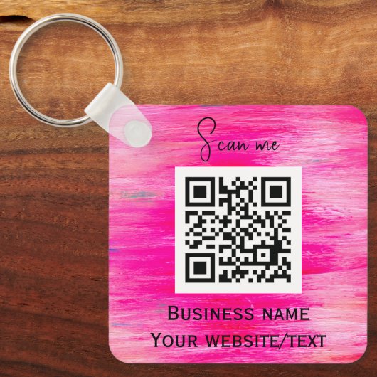 QR Code Business Logo Professional Hot Pink Sleutelhanger (Voorkant)
