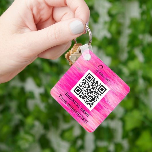 QR Code Business Logo Professional Hot Pink Sleutelhanger (Hand)