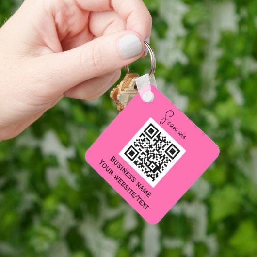 QR Code Business Logo Professional Hot Pink Sleutelhanger (Hand)