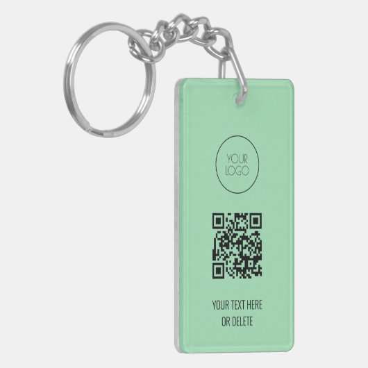 QR Code Business Logo Professional Mint Green Sleutelhanger (Voorkant Links)