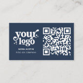 QR Code Business Logo Professional Modern Blauw Visitekaartje (Voorkant)