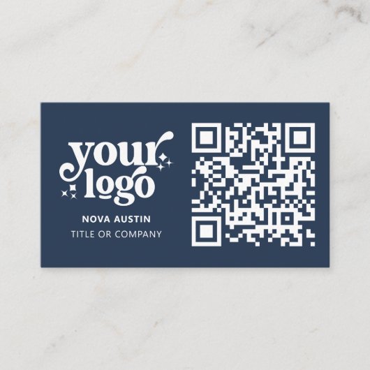 QR Code Business Logo Professional Modern Blauw Visitekaartje (Voorkant)