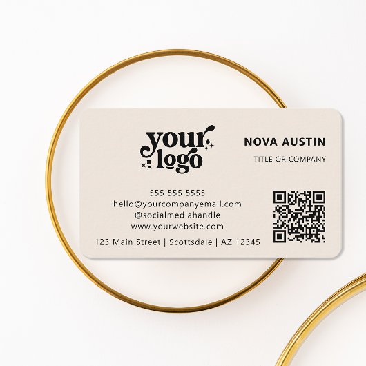 QR Code Business Logo Professional Modern Cream Visitekaartje