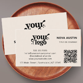 QR Code Business Logo Professional Modern Cream Visitekaartje