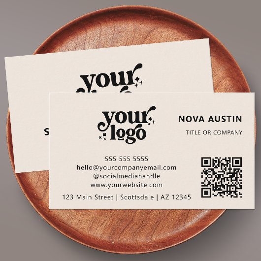 QR Code Business Logo Professional Modern Cream Visitekaartje