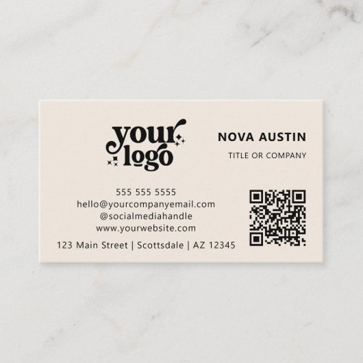 QR Code Business Logo Professional Modern Cream Visitekaartje (Voorkant)