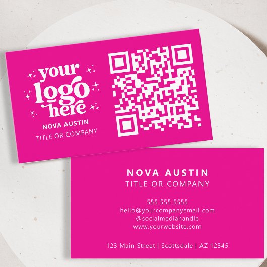 QR Code Business Logo Professional Modern Hot Pink Visitekaartje
