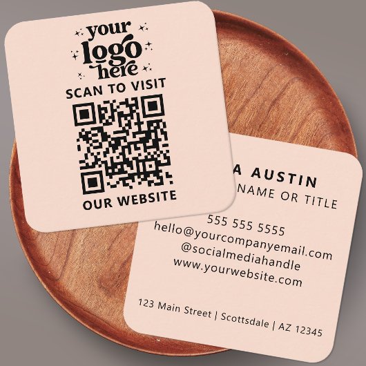 QR Code Business Logo Professional Modern Roze Vierkante Visitekaartje