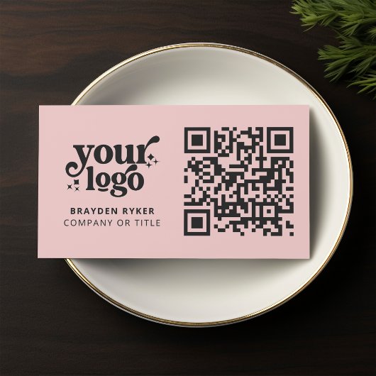 QR Code Business Logo Professional Modern Roze Visitekaartje