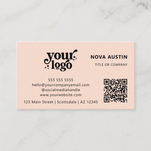 QR Code Business Logo Professional Modern Roze Visitekaartje (Voorkant)