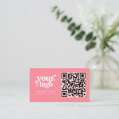 QR Code Business Logo Professional Modern Roze Visitekaartje (Staand voorkant)