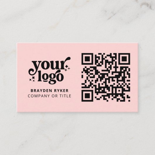 QR Code Business Logo Professional Modern Roze Visitekaartje (Voorkant)