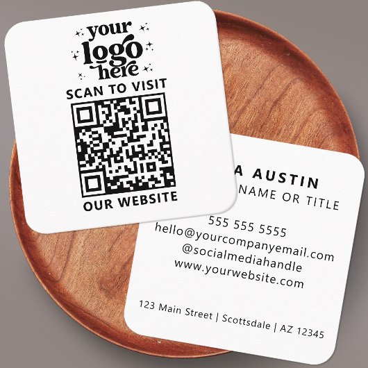 QR Code Business Logo Professional Modern Wit Vierkante Visitekaartje
