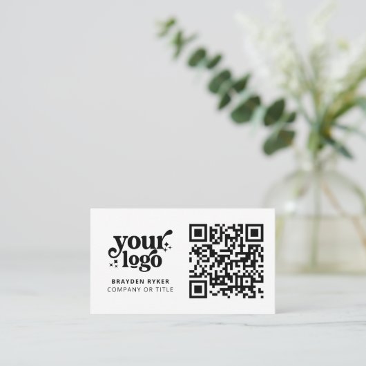QR Code Business Logo Professional Modern Wit Visitekaartje (Staand voorkant)