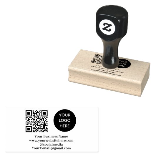 QR Code Business Logo Professional Modern zwart Rubberstempel (Gestempeld)