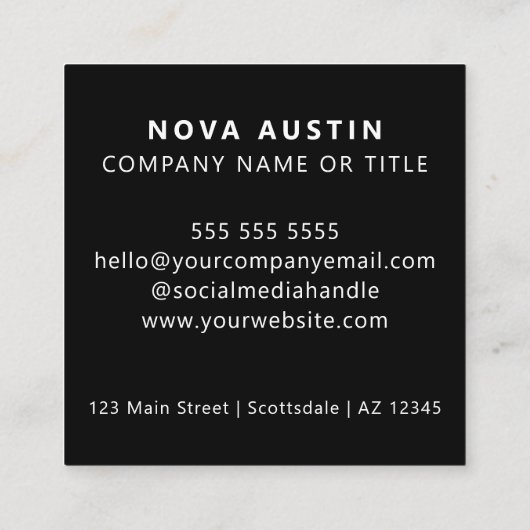 QR Code Business Logo Professional Modern Zwart Vierkante Visitekaartje (Achterkant)