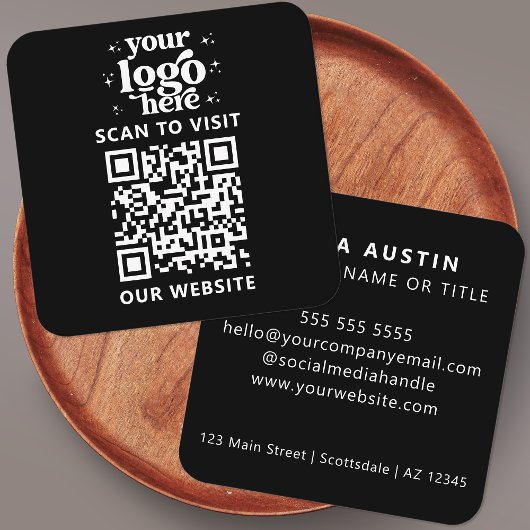 QR Code Business Logo Professional Modern Zwart Vierkante Visitekaartje