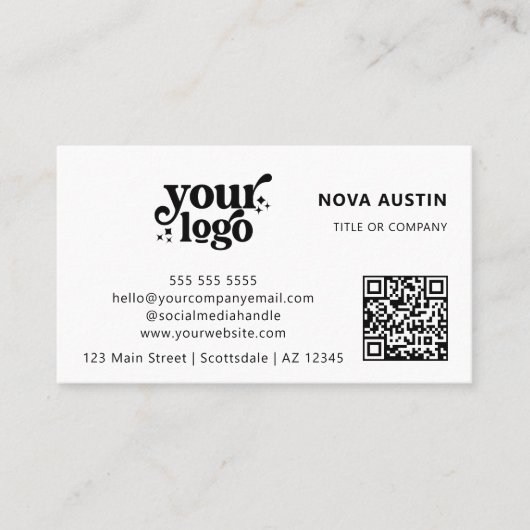 QR Code Business Logo Professional Modern Zwart Visitekaartje (Voorkant)