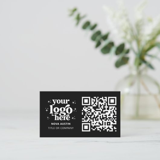 QR Code Business Logo Professional Modern Zwart Visitekaartje (Staand voorkant)