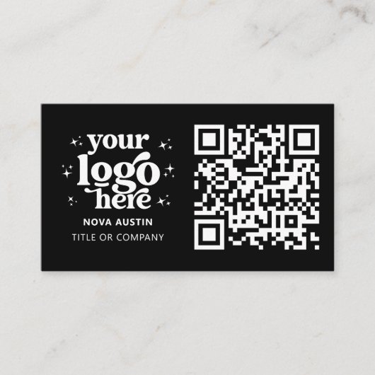 QR Code Business Logo Professional Modern Zwart Visitekaartje (Voorkant)