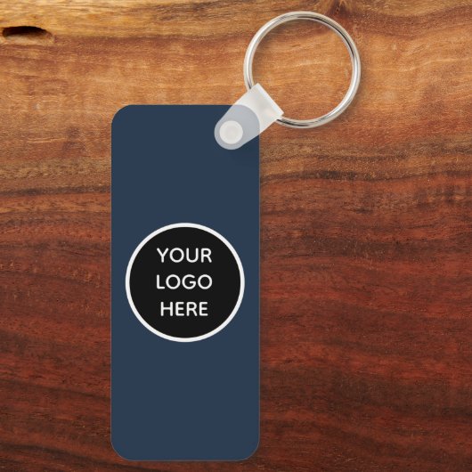 QR Code Business Logo Professional Navy Blue Sleutelhanger (Achterkant)