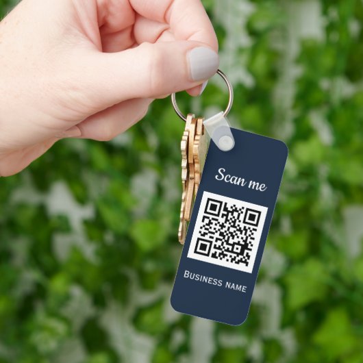 QR Code Business Logo Professional Navy Blue Sleutelhanger (Hand)