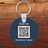 QR Code Business Logo Professional Navy Blue Sleutelhanger (Voorkant)
