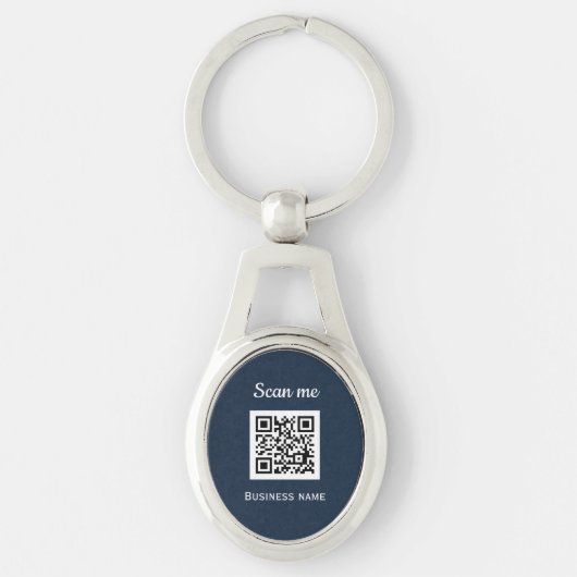 QR Code Business Logo Professional Navy Blue Sleutelhanger (Voorkant)