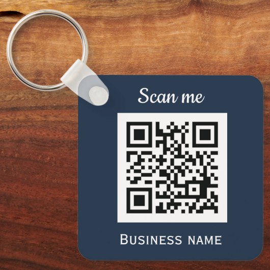 QR Code Business Logo Professional Navy Blue Sleutelhanger (Voorkant)