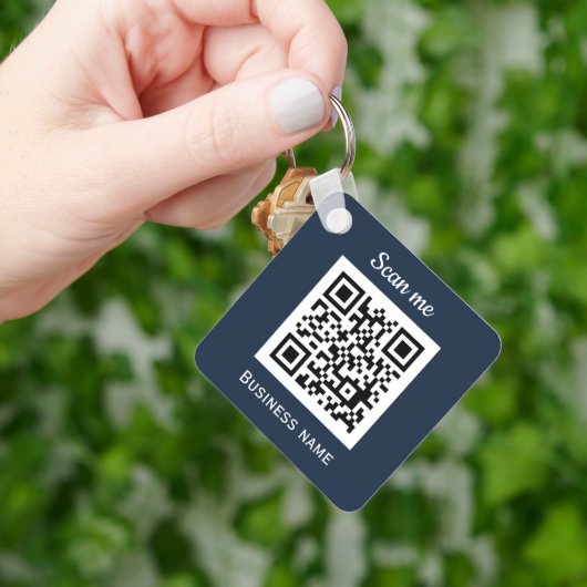 QR Code Business Logo Professional Navy Blue Sleutelhanger (Hand)
