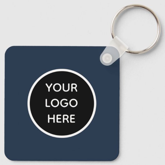 QR Code Business Logo Professional Navy Blue Sleutelhanger (Achterkant)
