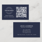 QR Code Business Logo Professional Navy Blue Visitekaartje (Voorkant / Achterkant)
