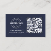QR Code Business Logo Professional Navy Blue Visitekaartje (Voorkant)