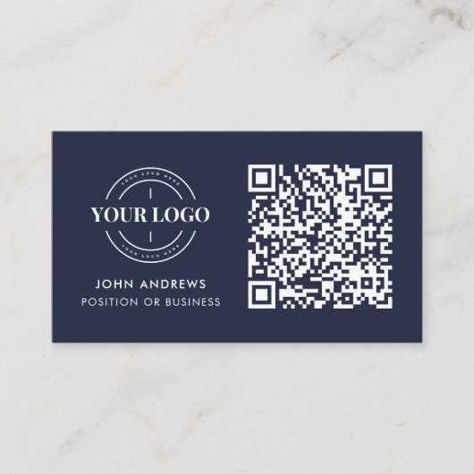 QR Code Business Logo Professional Navy Blue Visitekaartje (Voorkant)