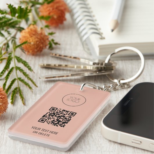 QR Code Business Logo Professional Roze en zwart Sleutelhanger (Voorkant Rechts)