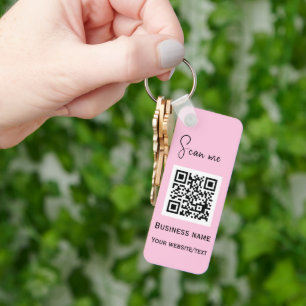 QR Code Business Logo Professional Roze Sleutelhanger