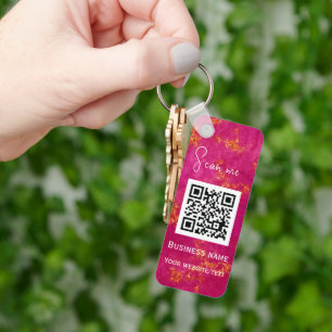 QR Code Business Logo Professional Roze Sleutelhanger