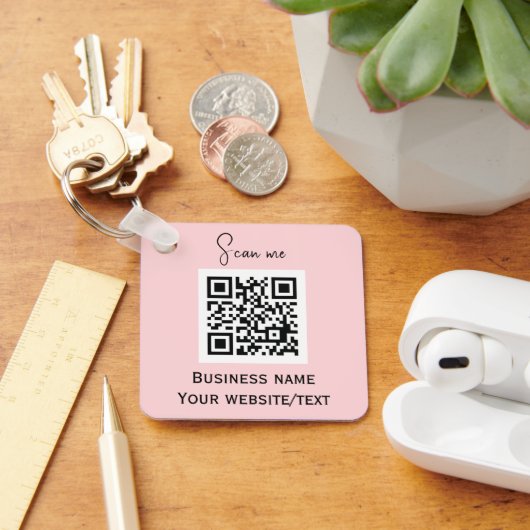 QR Code Business Logo Professional Roze Sleutelhanger (Bureau)