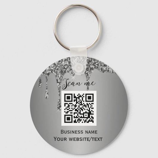 QR Code Business Logo Professional Silver Sleutelhanger (Voorkant)