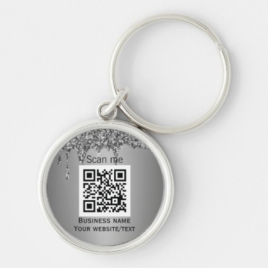 QR Code Business Logo Professional Silver Sleutelhanger (Voorkant)