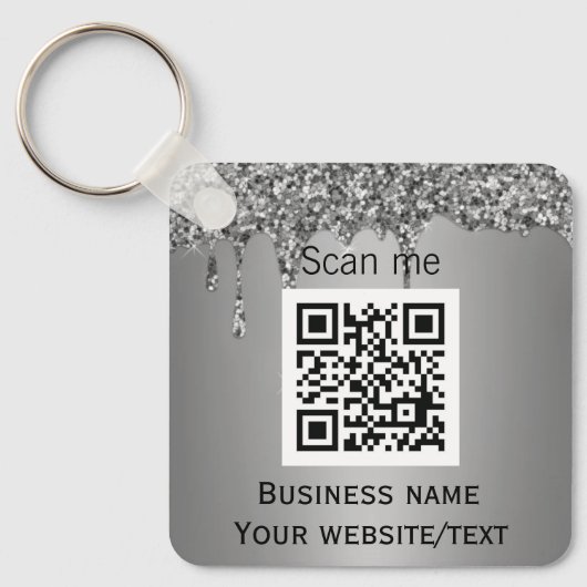 QR Code Business Logo Professional Silver Sleutelhanger (Voorkant)