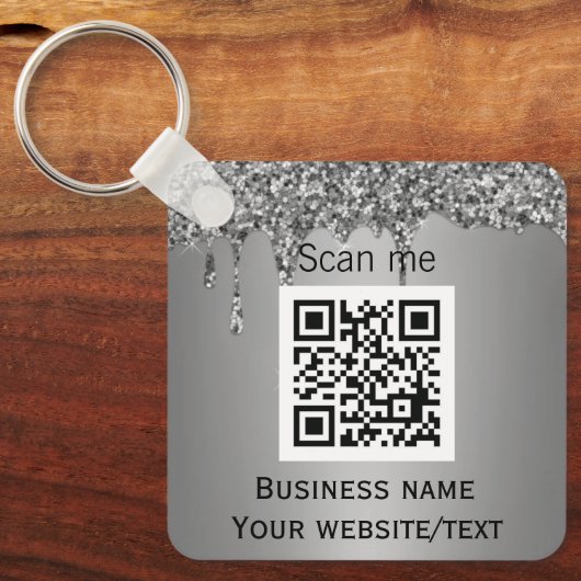 QR Code Business Logo Professional Silver Sleutelhanger (Voorkant)