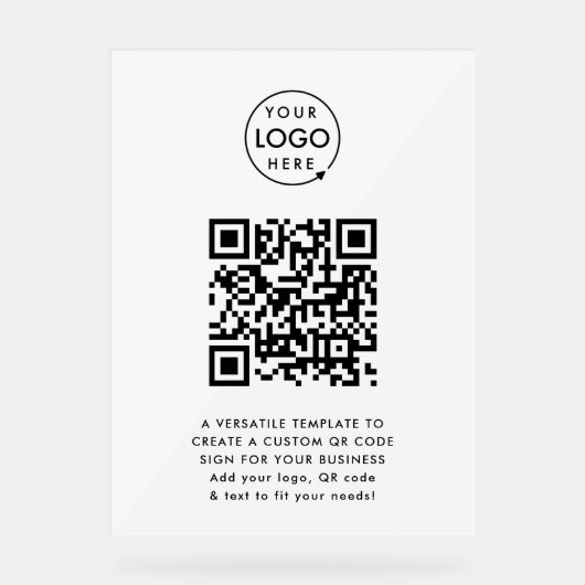 QR-code | Business Logo Professional Simple White Acryl Bord (Voorkant)