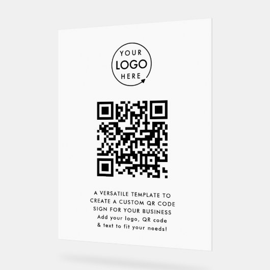 QR-code | Business Logo Professional Simple White Acryl Bord (Hoek)