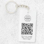 QR-code | Business Logo Professional Simple White Sleutelhanger<br><div class="desc">Een eenvoudige douane witte bedrijfsQR de sjabloon van de sleutelhanger van de code in een moderne minimalistische stijl die gemakkelijk met uw bedrijf logo,  code QR en douanetekst kan worden bijgewerkt,  bijvoorbeeld scan me aan.. #QRcode #logo #sleutelhanger #business</div>