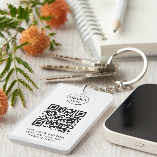 QR-code | Business Logo Professional Simple White Sleutelhanger (Voorkant Rechts)
